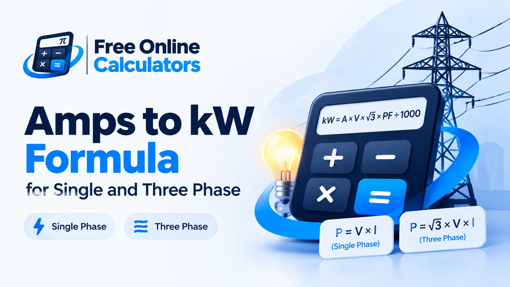 Amps to kW Formula for Single and Three Phase