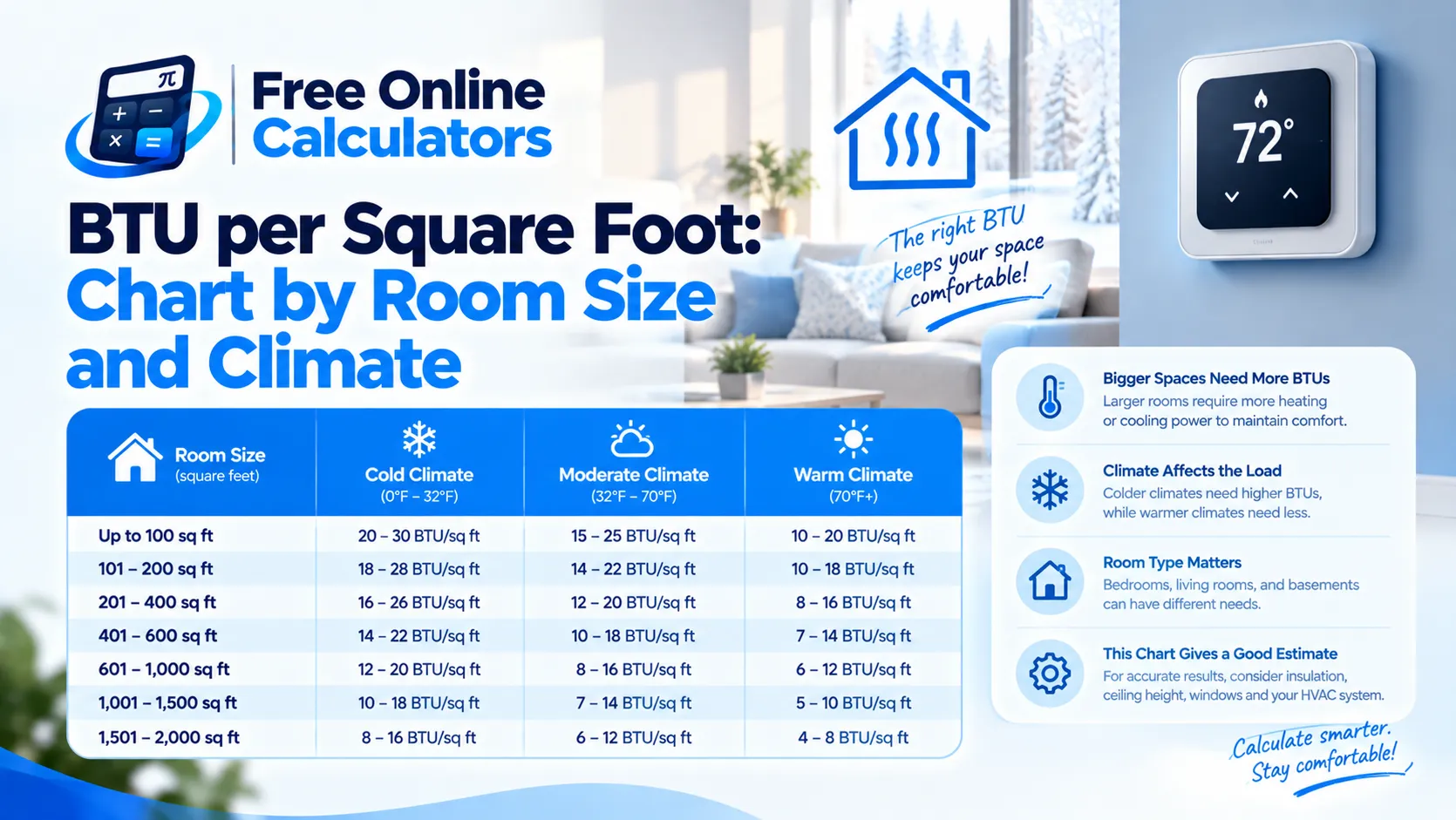 BTU per Square Foot: Chart by Room Size and Climate