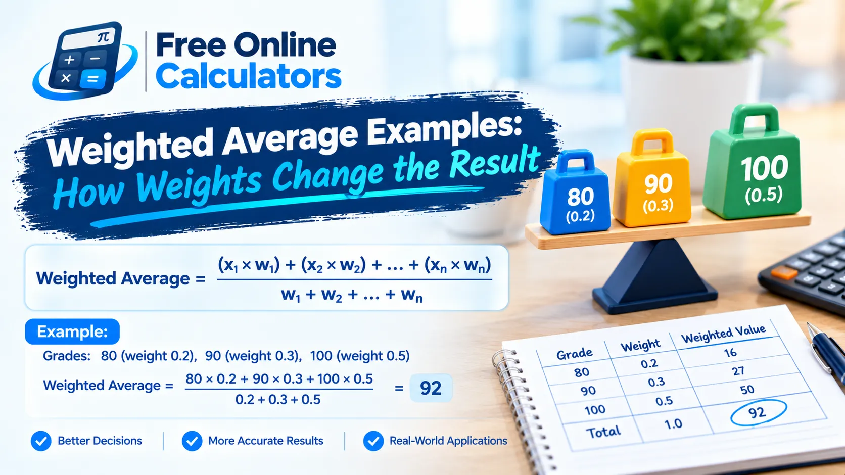 Weighted Average Examples: How Weights Change the Result